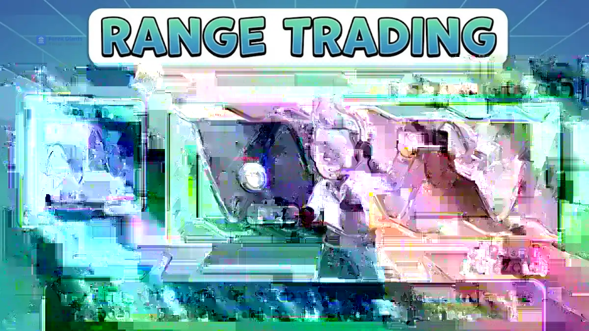 Cartoon of a trader in a suit with headset, signaling buy and sell in a range trading diagram. Labeled zones show support and resistance. Text explains CFD chart basics.