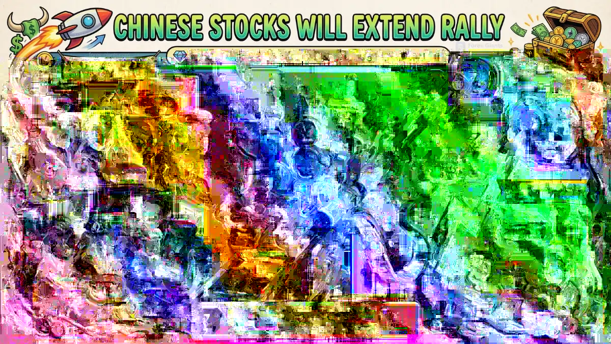 Cartoon of a Chinese stock rally with traders on a dragon rollercoaster, rockets, and tech icons. Keywords include "momentum" and "bullish." Emotive and dynamic.