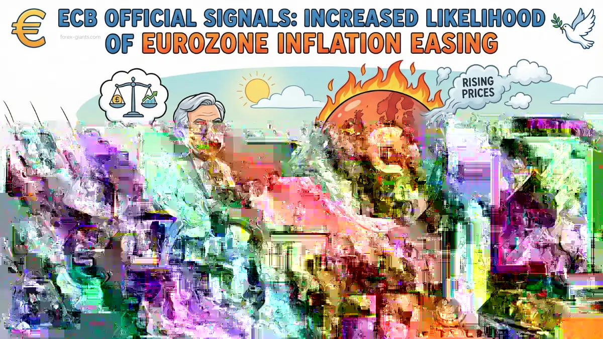 A cartoon depicts an ECB official cooling a fiery "Eurozone Inflation" globe with a monetary policy hose. Illustrations show high energy costs, wage pressures, and market optimism.