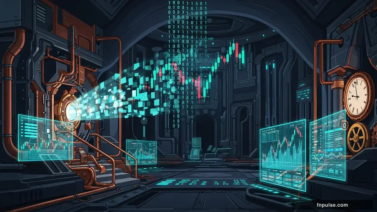 A dramatic steampunk scene with metallic impact effects and shattered glass elements, glowing teal alert indicators and urgent data streams flowing through copper pipes against a stormy dark blue backdrop — editorial illustration for "Rubio Declares Operation Epic Fury Over as US Shifts to Defensive Hormuz Mission".